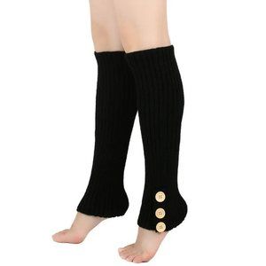 **HOST PICK** Black Rib Knit Leg Warmers Button Accents
